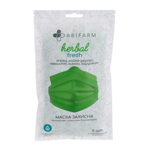МАСКА защитная Abifarm HERBAL FRESH с эфирным маслом, 3-слойная стерильная биоразлагаемая №5