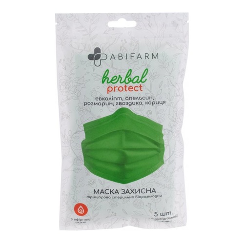 МАСКА защитная Abifarm HERBAL PROTECT с эфирным маслом, 3-слойная стерильная биоразлагаемая №5 - фото 1 | Сеть аптек Viridis