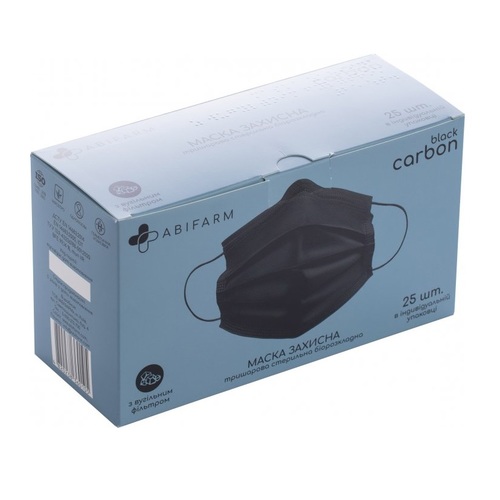 МАСКА защитная Abifarm BLACK CARBON с угольным фильтром, 3-слойная стерильная биоразлагаемая №25 - фото 1 | Сеть аптек Viridis