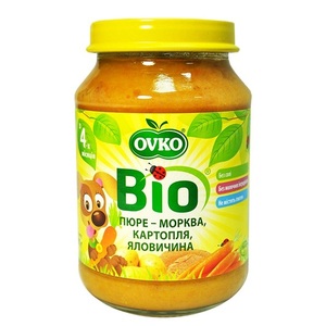 ОВКО Пюре органическое Морковь, картофель и говядина 190г