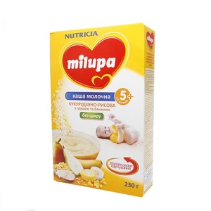 МИЛУПА Каша молочная кукурузно-рисовая с грушей и бананом 5 мес. 230г
