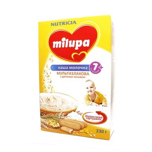 МИЛУПА Каша молочная сухая быстрорастворимая мультизлаковая с детским печеньем 7 мес. 230г