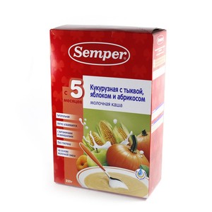 СЭМПЕР Каша молочная кукурузная с тыквой, ябл. и абрикосом, 200г